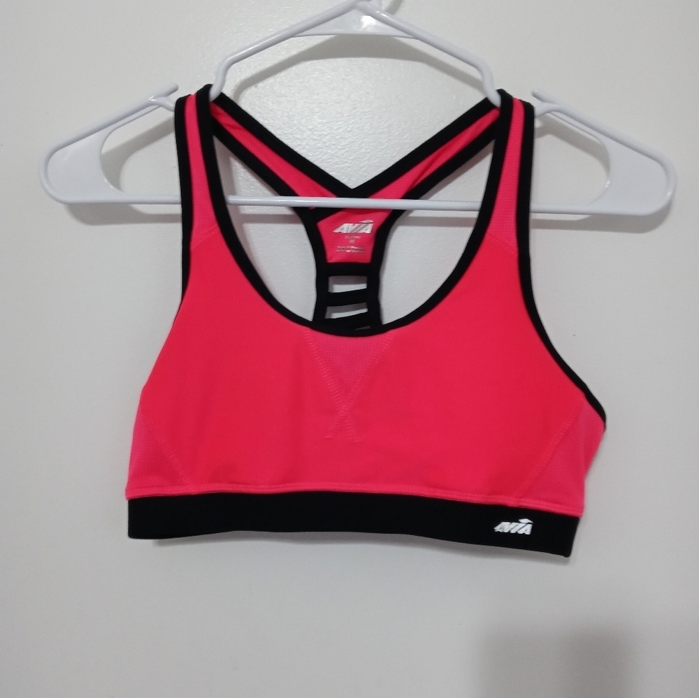 Avia pink black lined racerback sports bra mesh sides reflective logo M